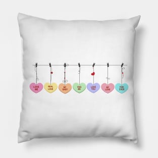 Hanging sweetheart candies. Conversation sweets for Valentine's day Pillow