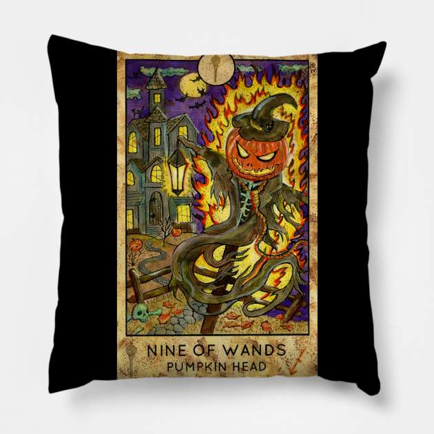 Nine Of Wands. Minor Arcana Tarot Card Design. Pillow by Mystic Arts