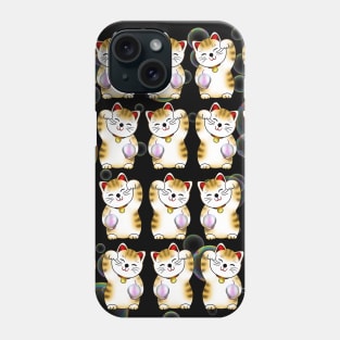 Lucky cat, calico maneki with pearl, pattern Phone Case