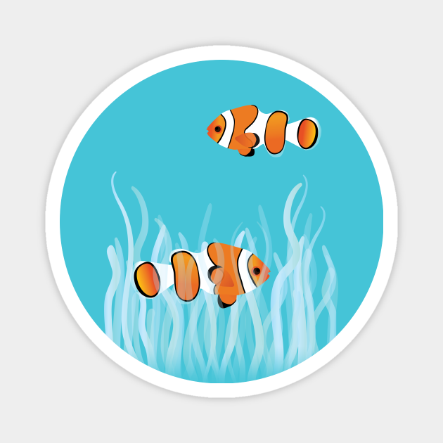 Two Clown Fishes Swimming Between Sea Anemones Clown Fish Aimant Teepublic Fr