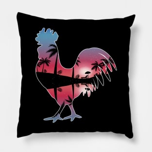 Chicken Beautiful Sunset Beach Palm Tree Pillow