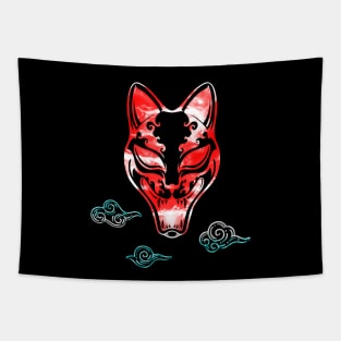 Japan Asian Oni Mask Cat Japanese Tapestry