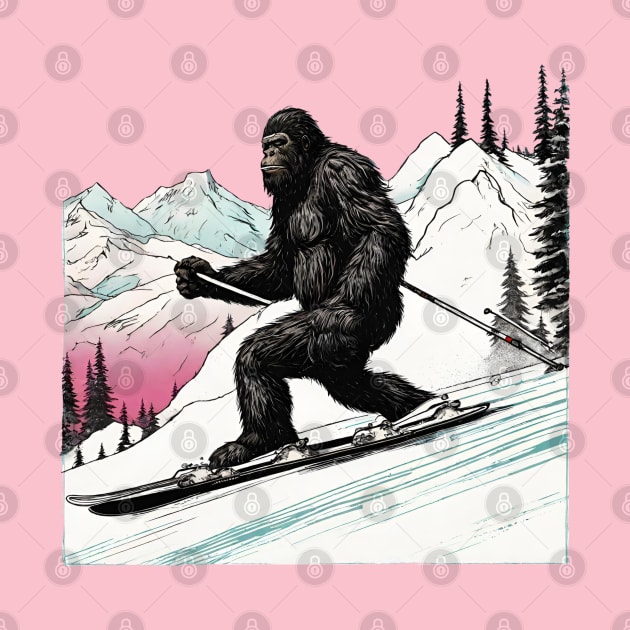 Funny Bigfoot Skiing Dad Bigfoot Believer and Ski in Mountain by DaysuCollege