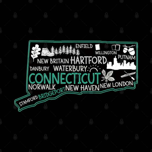 Connecticut Bridgeport cute map Waterbury New Haven Enfield Willington Putnam Norwalk Stamford Danbury by BoogieCreates