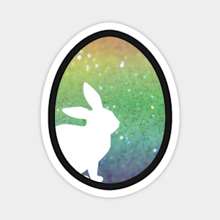 Easter Bunny Silhouette in Rainbow Ombre Faux Glitter Easter Egg Magnet