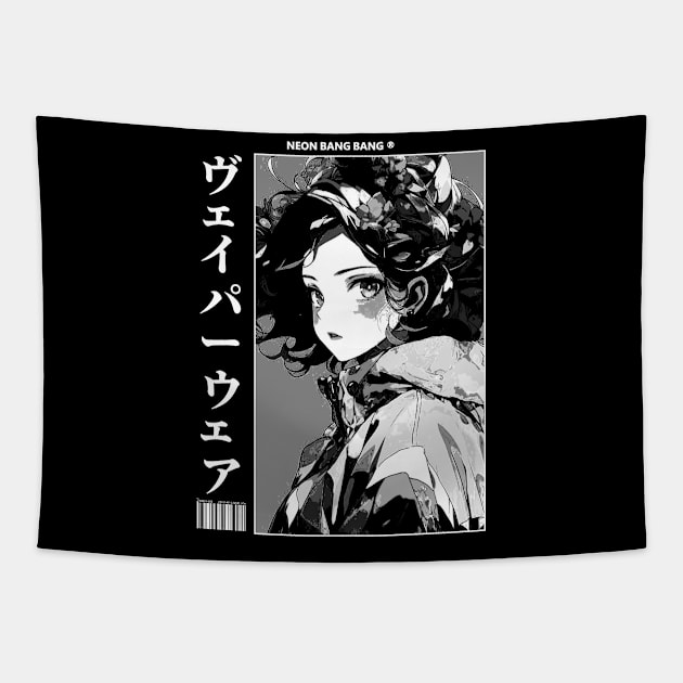 Black and White Japanese Anime and Manga Streetwear Geisha Girl Tapestry by Neon Bang Bang