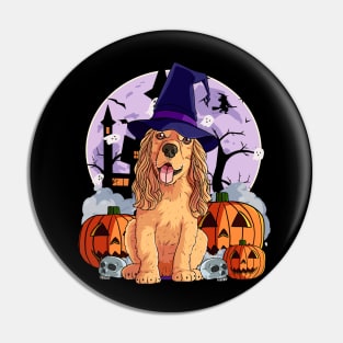 Cocker Spaniel Scary Halloween Witch Pumpkin Pin