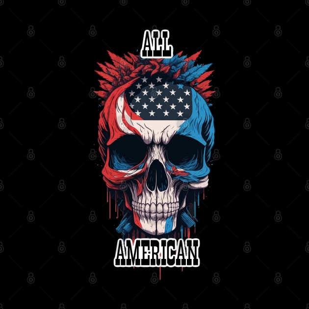 All American 4th of July Skull with the American Flag by LittleBearBlue