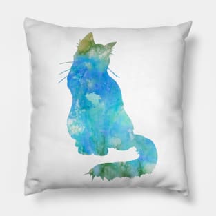 Turquoise Cat Watercolor Painting Pillow