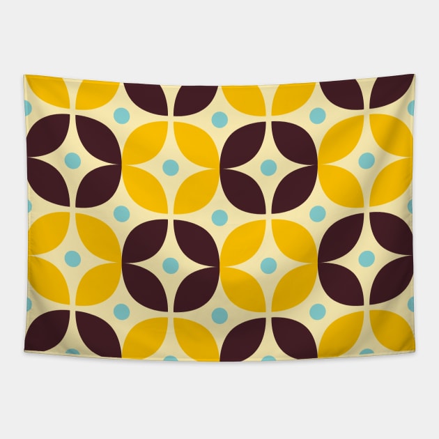 Geometric Pattern: Stylised Flower: Brown/Yellow Tapestry by Red Wolf