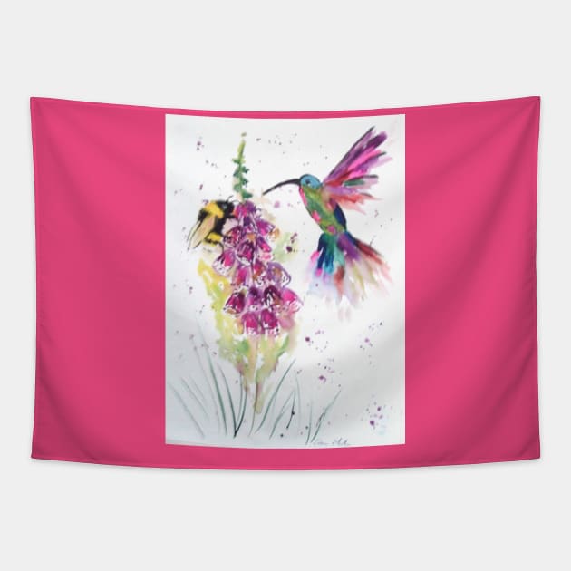 Hummingbird and Foxglove Tapestry by Casimirasquirkyart