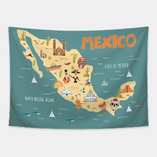 Mexico Illustrated Map Tapestry