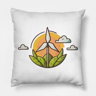 Eco-Friendly and Stylish: Cartoon Wind Turbine Design Pillow