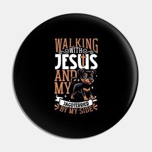 Jesus and dog - German Jagdterrier Pin