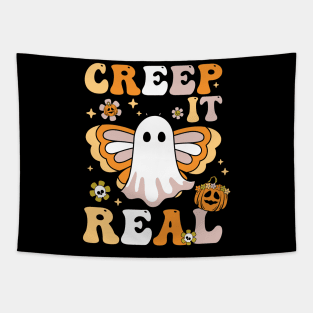 Creep it real funny hippie ghost Halloween matching family costume Tapestry