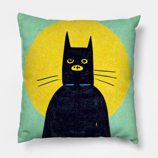 Retro Bat Cat Retro Poster Vintage Art Bat Wall Turquoise Movie Illustration Pillow