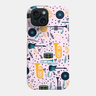 Cute Music Instruments Pattern with trumpets, guitars and drums Phone Case