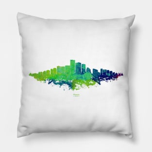 Phoenix City Skyline - Watercolor Green, blue Pillow