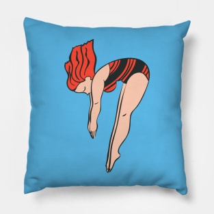 High Diving Girl in Retro Style Pillow