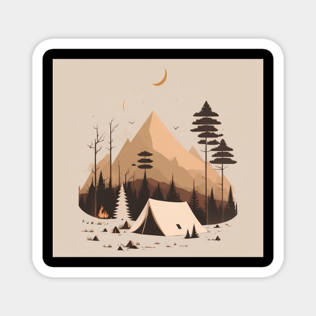Camping in Tents, Minimal Style Adventure in the Forest Magnet by logiamerch