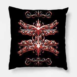 Dragonfly mating,black and red Pillow