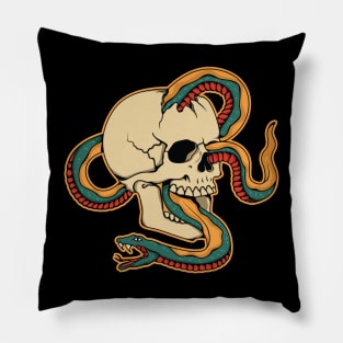 head skull with snake illustration Pillow