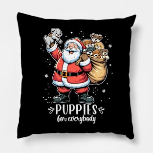 Santa Puppies For Everybody Funny Christmas Pillow