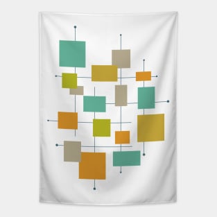 Turquoise Green Orange Square Mid Century Tapestry