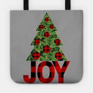 Christmas Joy with Buffalo Print Pattern and a Pine Tree Tote