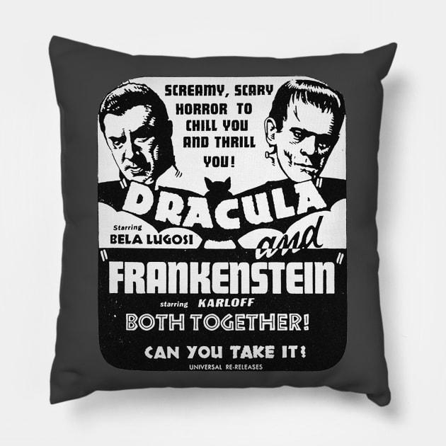 Dracula Frankenstein Double Feature Pillow by zombill