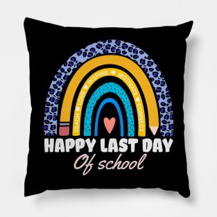 Happy Last Day of School Boho Leopard Rainbow Teachers Gift Pillow