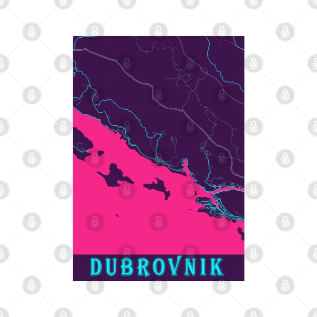 Dubrovnik Neon City Map by tienstencil