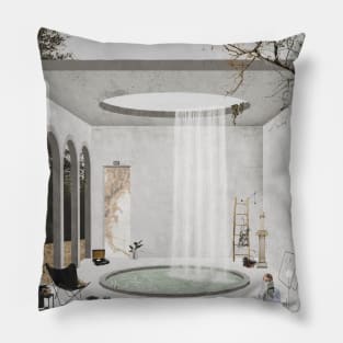 Abstract Grey Oasis Architecture Collage Artwork Pillow