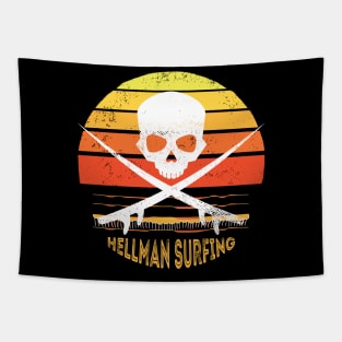 Retro Hellman Surfing Skull Tapestry