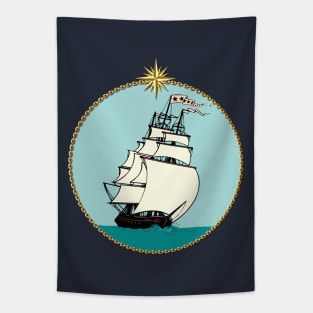 Three Master Sailing Ship in Sea Tapestry