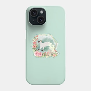 Siamese cat with flowers and magic book Phone Case