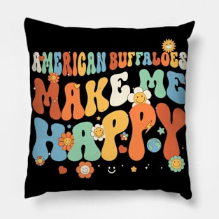 American Buffaloes Make Me Happy Groovy Retro Vintage Style Pillow