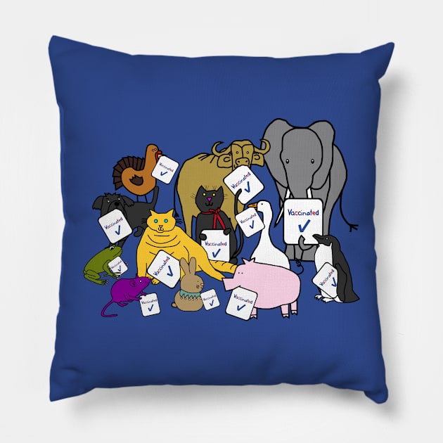 Cute Animals and Vaccinated Signs Pillow by ellenhenryart