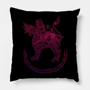 Beautiful Thai Style Illustration Of Hanuman Riding A Mythological Lion, A Spiritual Symbol And Talisman Of Knowledge, Strength, And Good Fortune. Perfect T-shirt for any lover of Thai spirituality and Thailand's rich art, culture, and history. Pillow