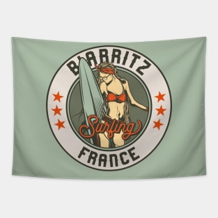 Vintage Surfing Badge for Biarritz, France Tapestry