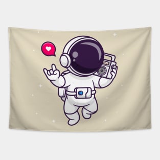 Cute Astronaut Listening Boombox In Space Cartoon Tapestry