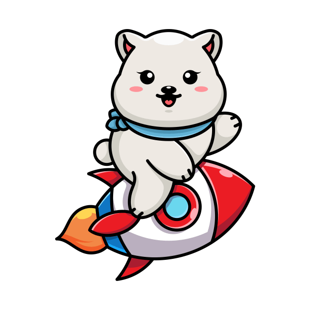Cute polar bear riding rocket cartoon by Wawadzgnstuff