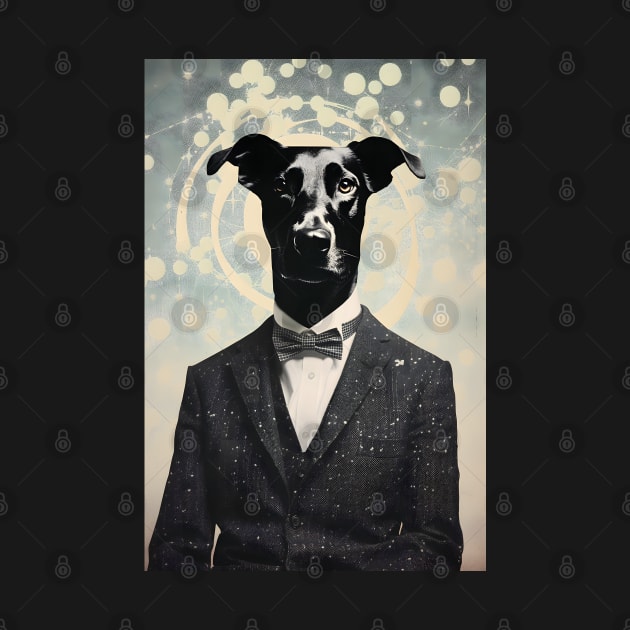 Black Dog in Suit Portrait Vintage Art by Art-Jiyuu