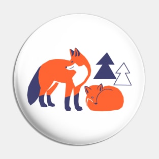 Foxes in the Woodland Pin