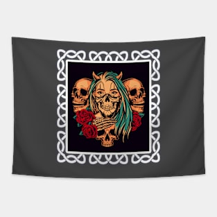 Skulls And Girl Geometrical Tapestry