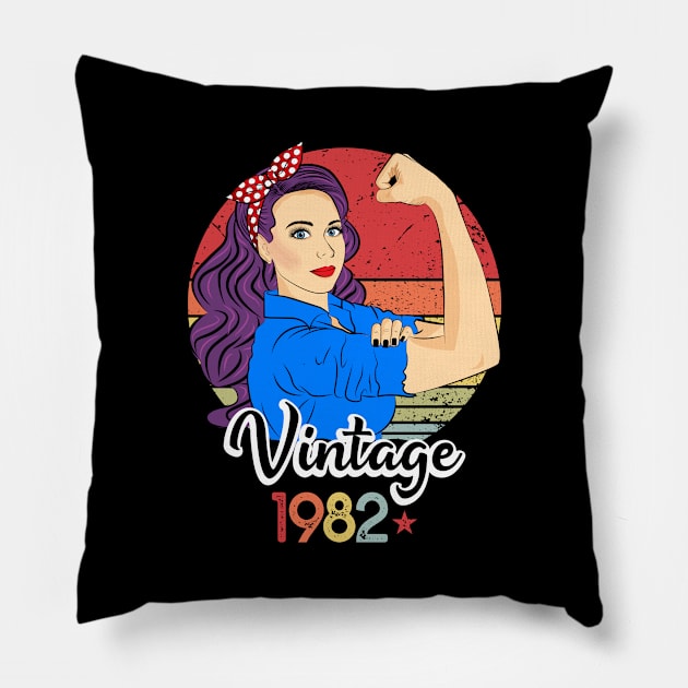 Born In 1982 Vintage 1982 39th Birthday 39 Year Old Bday Pillow by ZNOVANNA