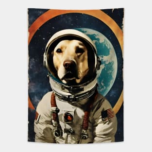 Astronaut Labrador Dog in Space Vintage Collage Surreal Art Tapestry