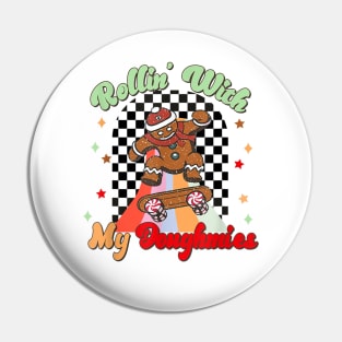 Rollin with My Doughmies Skateboarding Funny  Christmas Skater Gingerbread Pin