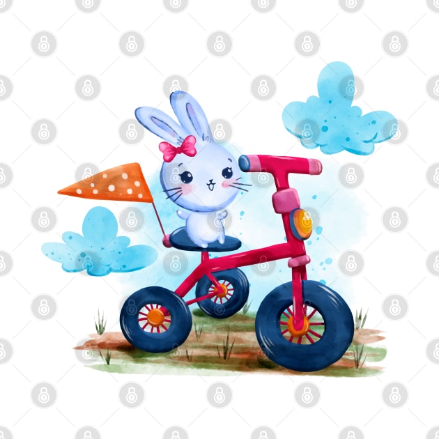 Bunny Tricycle Watercolor by Mako Design 