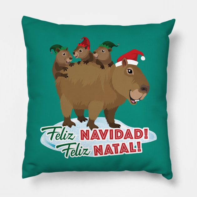 Capybara Family Holiday Pillow by Peppermint Narwhal